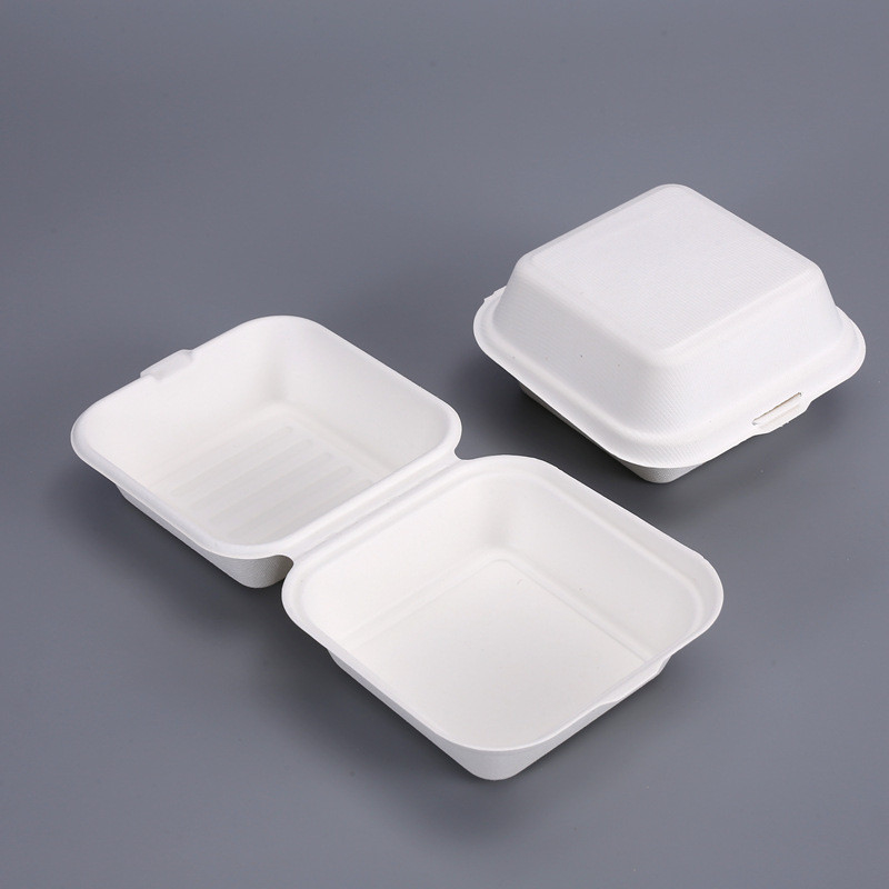 6 Inches Sugarcane Burger Bagasse Take Away Lunch Box Biobased Biodegradable
