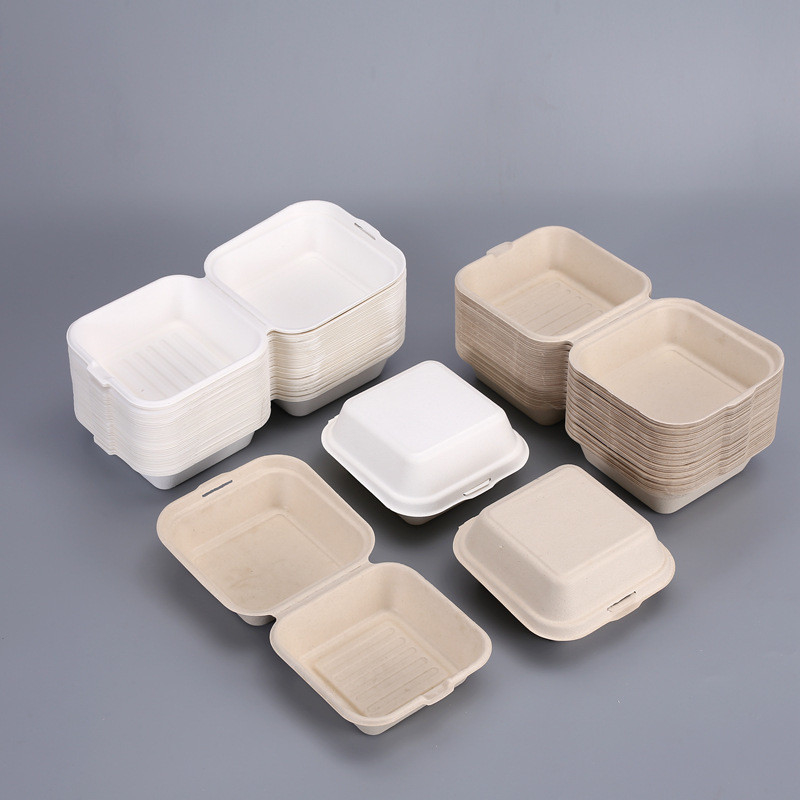 6 Inches Sugarcane Burger Bagasse Take Away Lunch Box Biobased Biodegradable